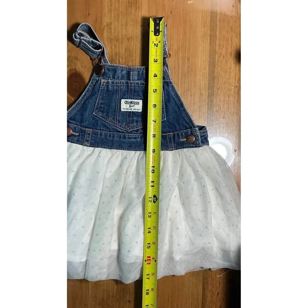 OshKosh Bgosh Baby‎ Girls 18M Denim Tulle Tutu Overall Dress Blue Cream Gold Dot